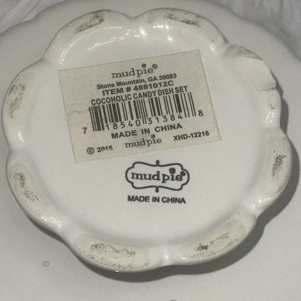 Mud Pie Chocoholic Ceramic Candy Dish White Scalloped Pedestal Bowl 4881012C